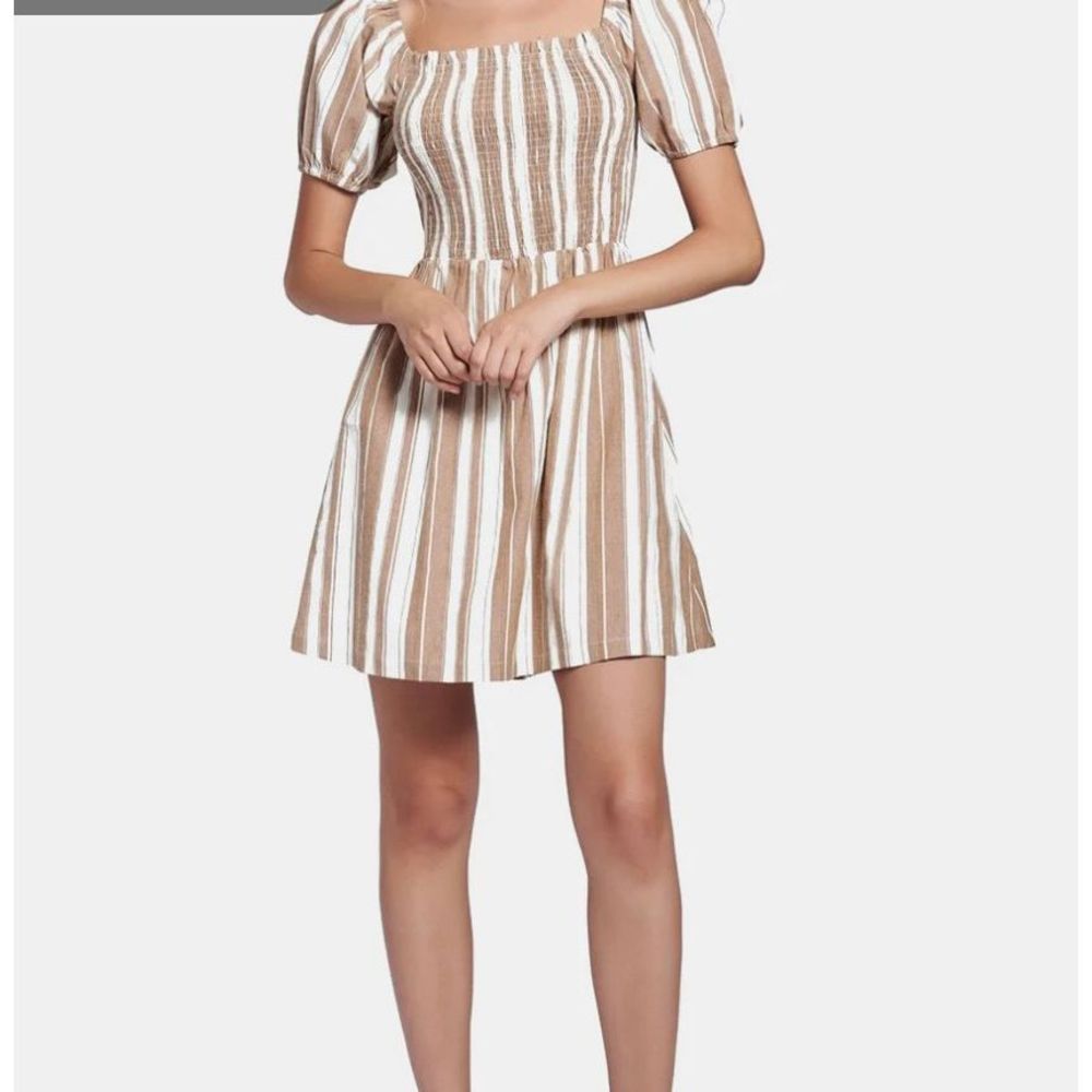 Lost+Wander NWT  Dress 90% Cotton 10% Linen Striped Lining Puff Sleeve Sz XS
